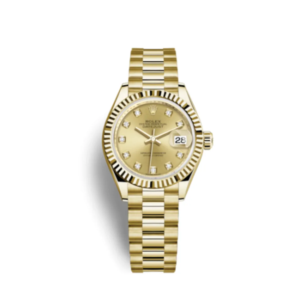 Rolex Lady-Datejust 28 Yellow Gold Fluted / President / Champagne Diamond
