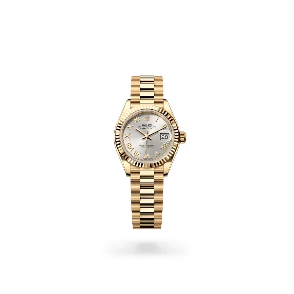 Rolex Lady-Datejust Oyster, 28 mm, yellow gold, 18 kt yellow gold, Silver dial