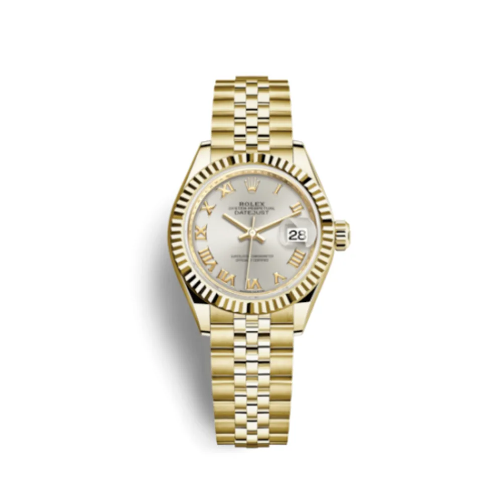 Rolex Lady-Datejust 28 Yellow Gold Fluted / Jubilee / Silver Roman