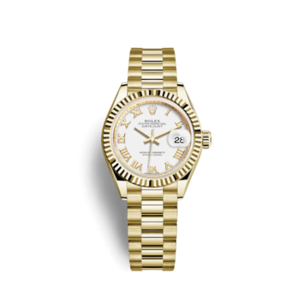 Rolex Lady-Datejust 28 Yellow Gold Fluted / President / White Roman