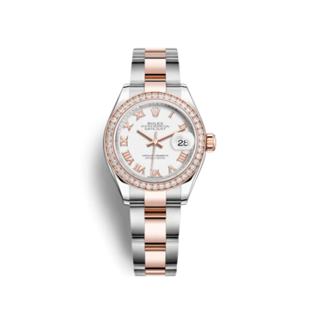 Rolex Lady-Datejust 28 Rolesor Rose Diamond / Oyster / White Roman