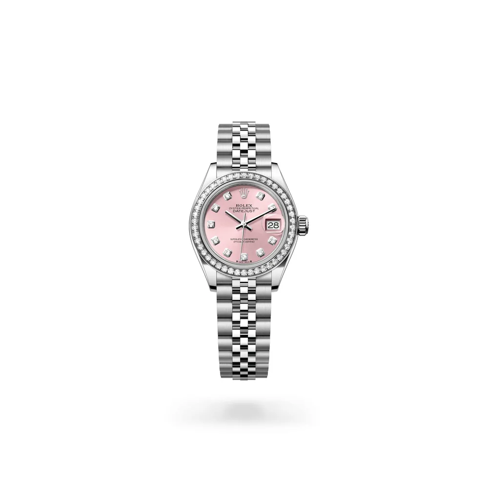 Rolex Lady-Datejust Oyster, 28 mm, Oystersteel, white gold and diamonds, White Rolesor, Pink dial
