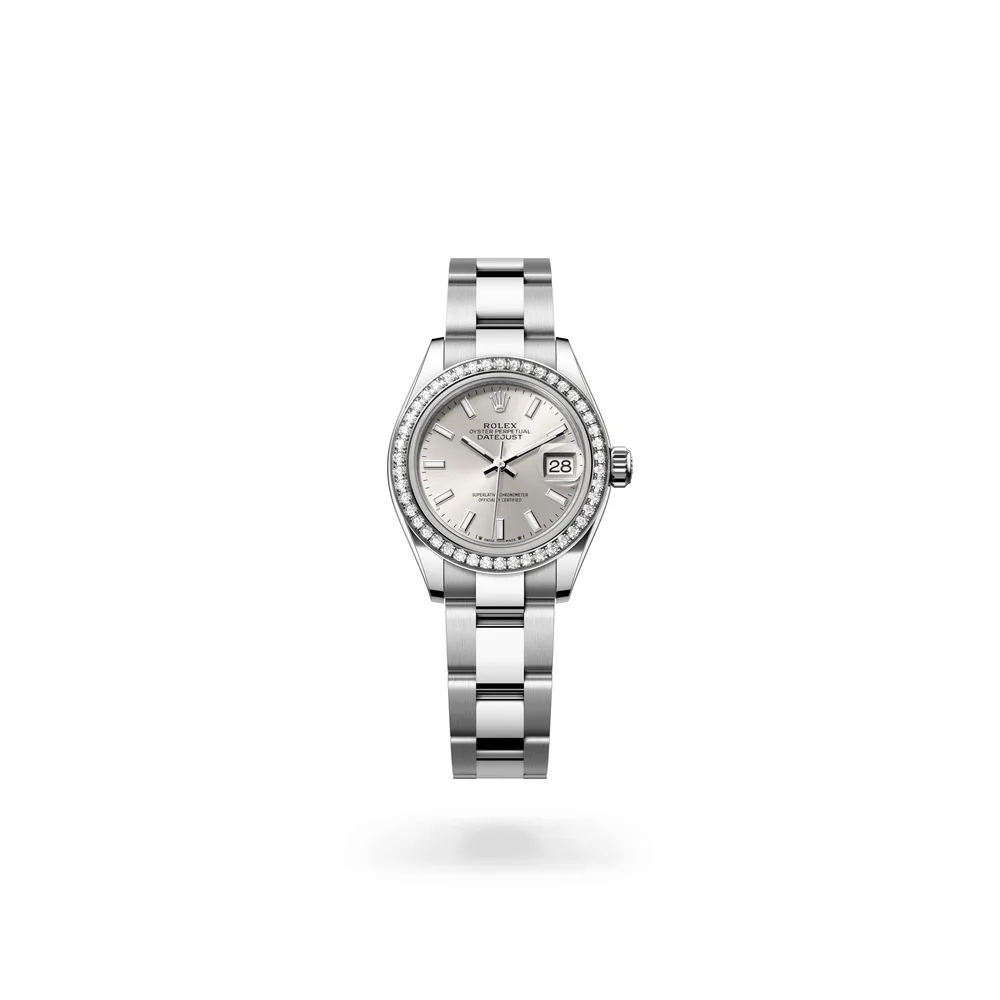 Rolex Lady-Datejust Oyster, 28 mm, Oystersteel, white gold and diamonds, White Rolesor, Silver dial