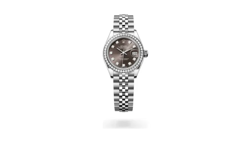 Rolex Lady-Datejust Oyster, 28 mm, Oystersteel, white gold and diamonds, White Rolesor, Dark grey dial