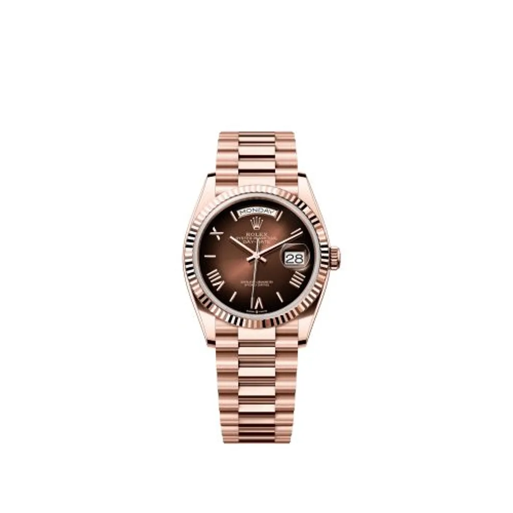 Rolex Day-Date 36 Everose Gold - Fluted / Brown Ombré - Roman / President