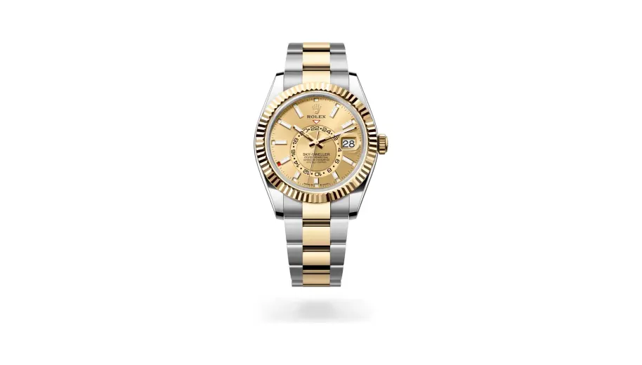 Rolex Oyster Perpetual Sky-Dweller, 42 mm, Oystersteel and yellow gold, Yellow Rolesor, Champagne-colour dial