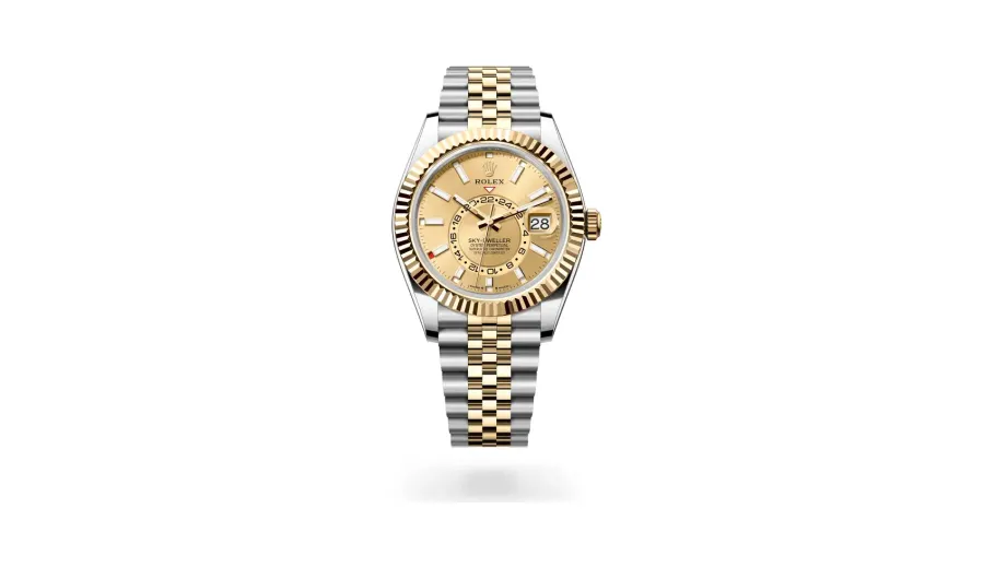 Rolex Oyster Perpetual Sky-Dweller, 42 mm, Oystersteel and yellow gold, Yellow Rolesor, Champagne-colour dial