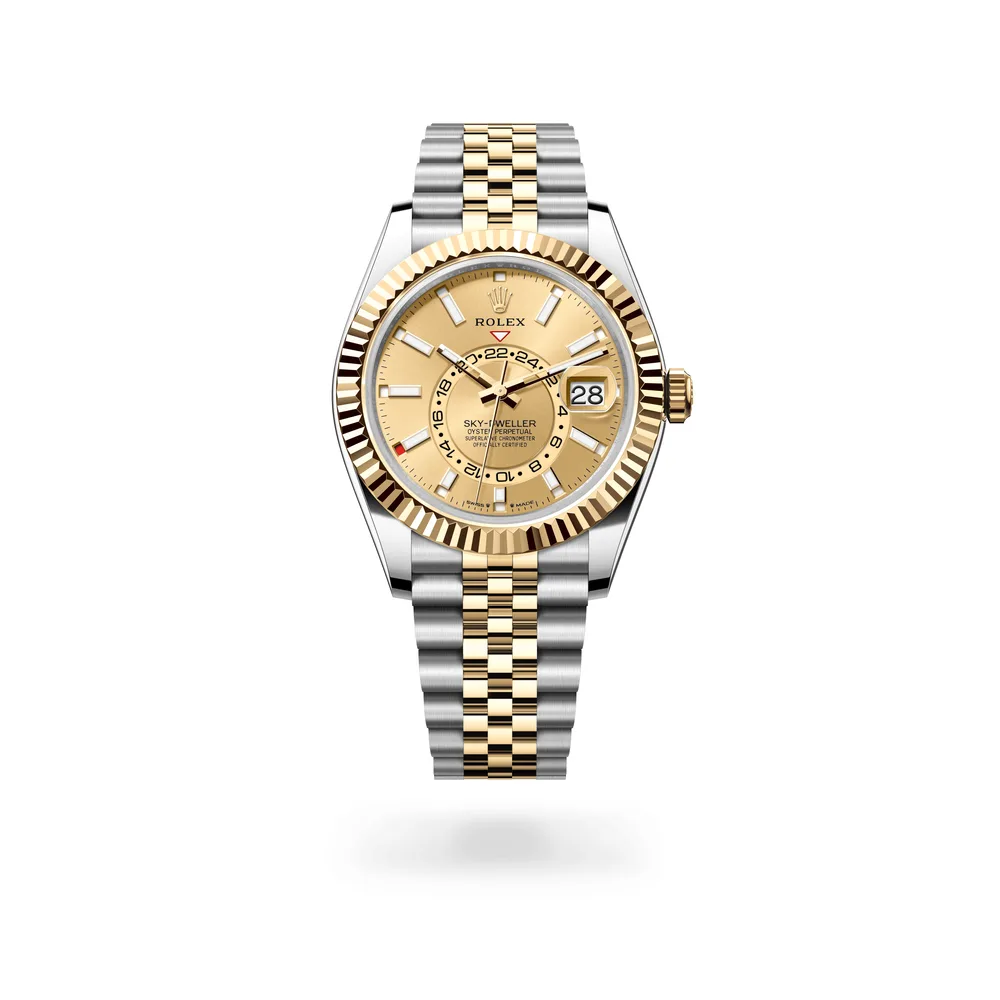 Rolex Oyster Perpetual Sky-Dweller, 42 mm, Oystersteel and yellow gold, Yellow Rolesor, Champagne-colour dial