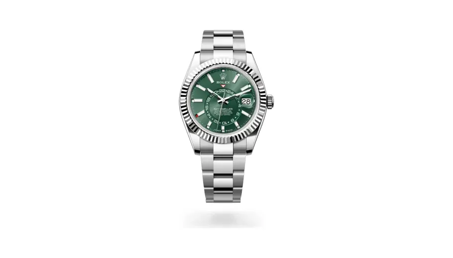 Rolex Oyster Perpetual Sky-Dweller, 42 mm, Oystersteel and white gold, White Rolesor, Mint green dial