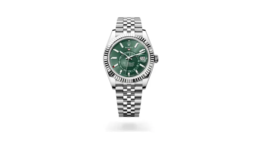 Rolex Oyster Perpetual Sky-Dweller, 42 mm, Oystersteel and white gold, White Rolesor, Mint green dial