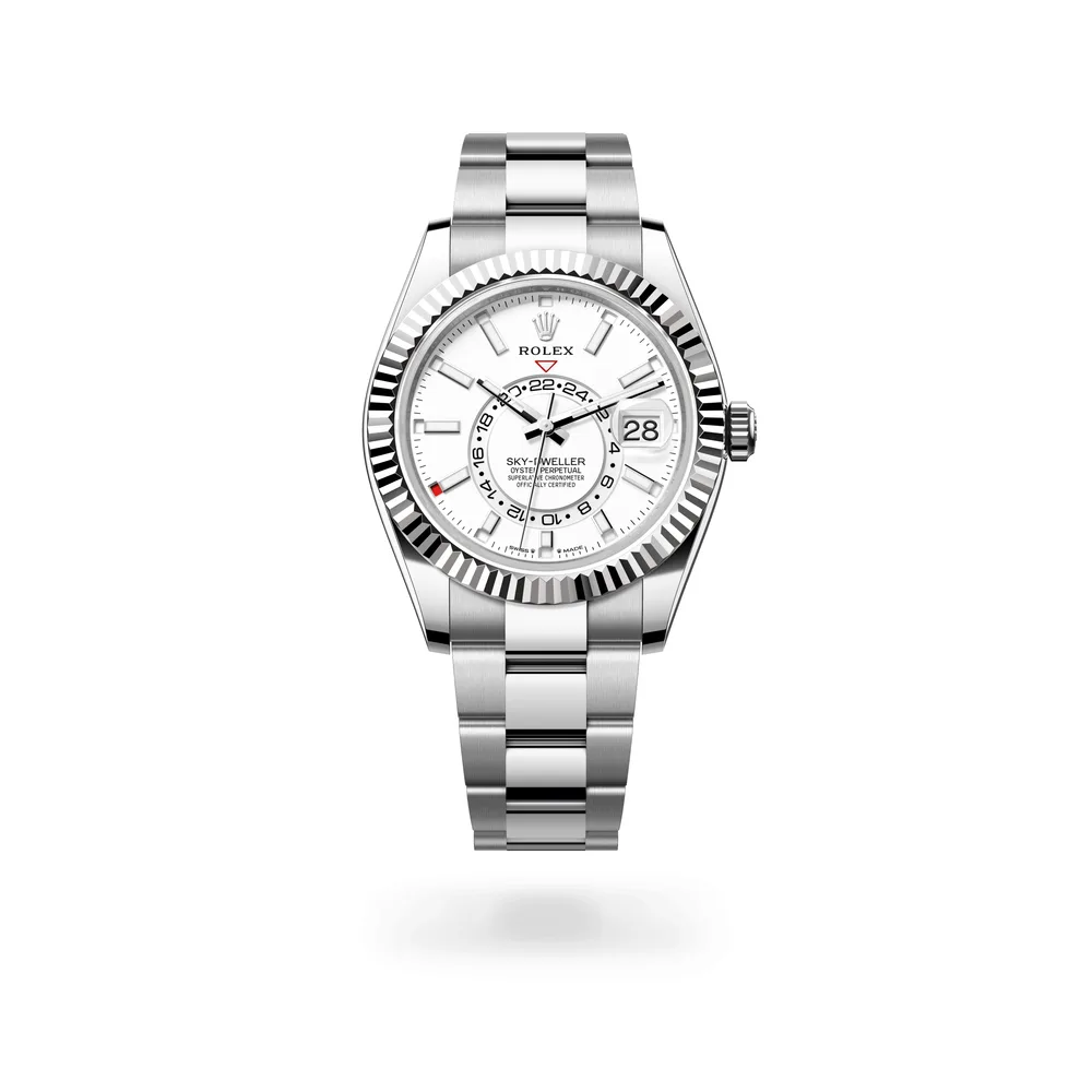 Rolex Oyster Perpetual Sky-Dweller, 42 mm, Oystersteel and white gold, White Rolesor, Intense white dial