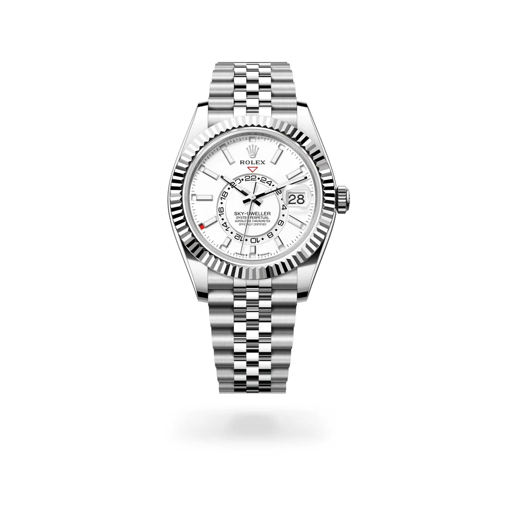 Rolex Oyster Perpetual Sky-Dweller, 42 mm, Oystersteel and white gold, White Rolesor, Intense white dial