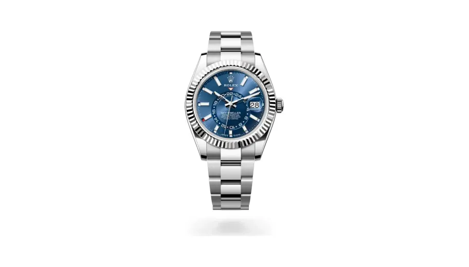 Rolex Oyster Perpetual Sky-Dweller, 42 mm, Oystersteel and white gold, White Rolesor, Bright blue dial