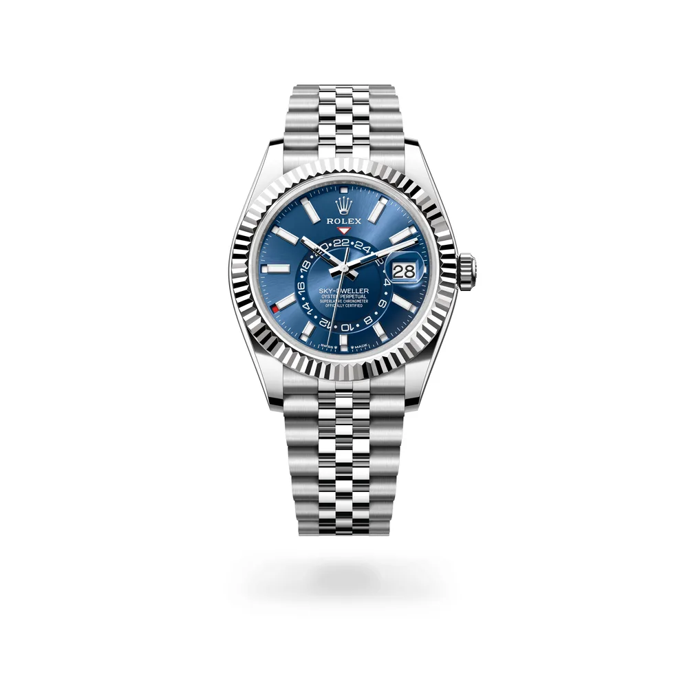 Rolex Oyster Perpetual Sky-Dweller, 42 mm, Oystersteel and white gold, White Rolesor, Bright blue dial
