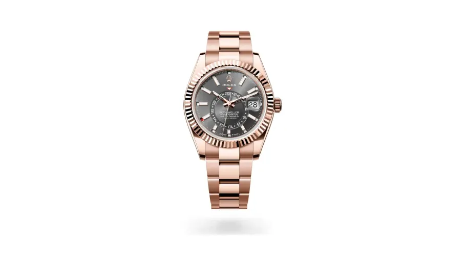 Rolex Oyster Perpetual Sky-Dweller, 42 mm, 18 kt Everose gold, 18 kt Everose gold, Slate dial