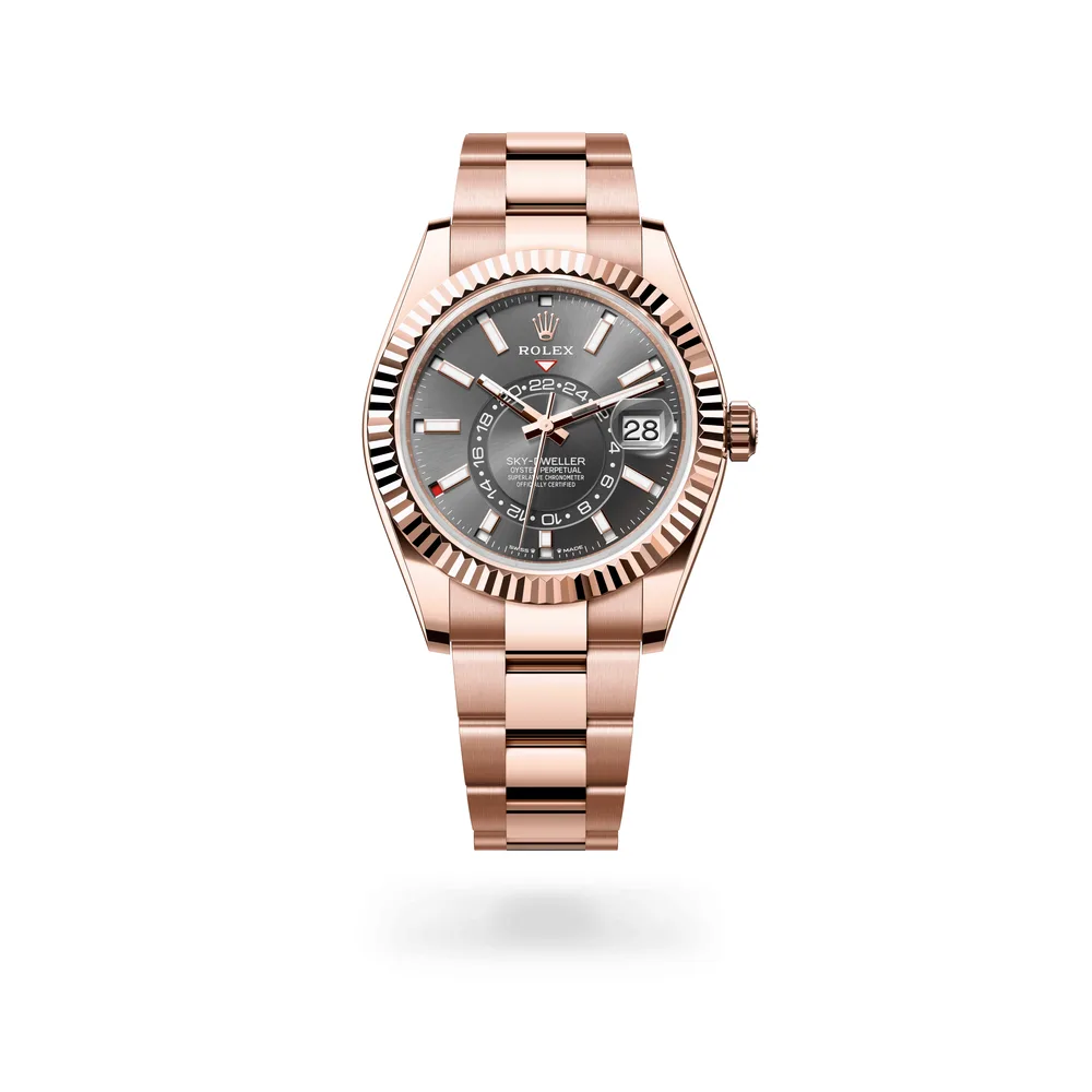 Rolex Oyster Perpetual Sky-Dweller, 42 mm, 18 kt Everose gold, 18 kt Everose gold, Slate dial