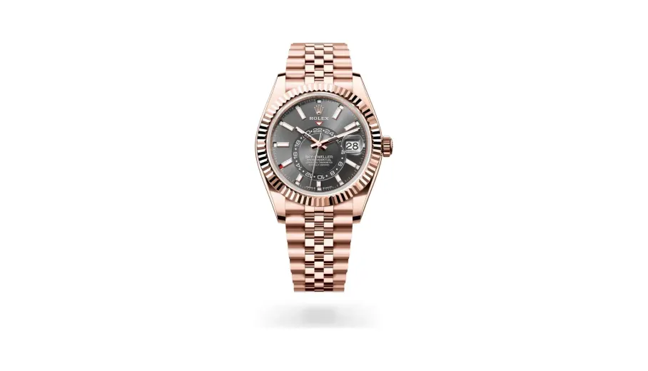 Rolex Oyster Perpetual Sky-Dweller, 42 mm, 18 kt Everose gold, 18 kt Everose gold, Slate dial