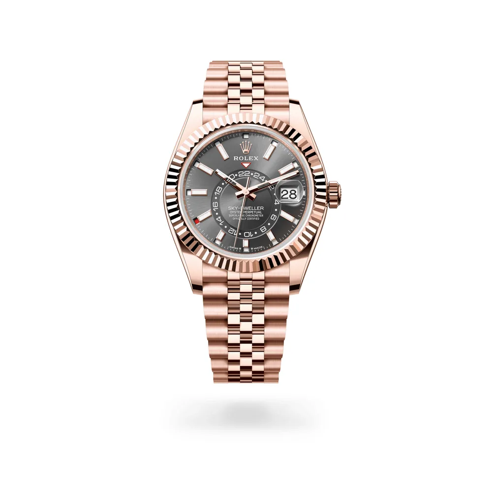 Rolex Oyster Perpetual Sky-Dweller, 42 mm, 18 kt Everose gold, 18 kt Everose gold, Slate dial