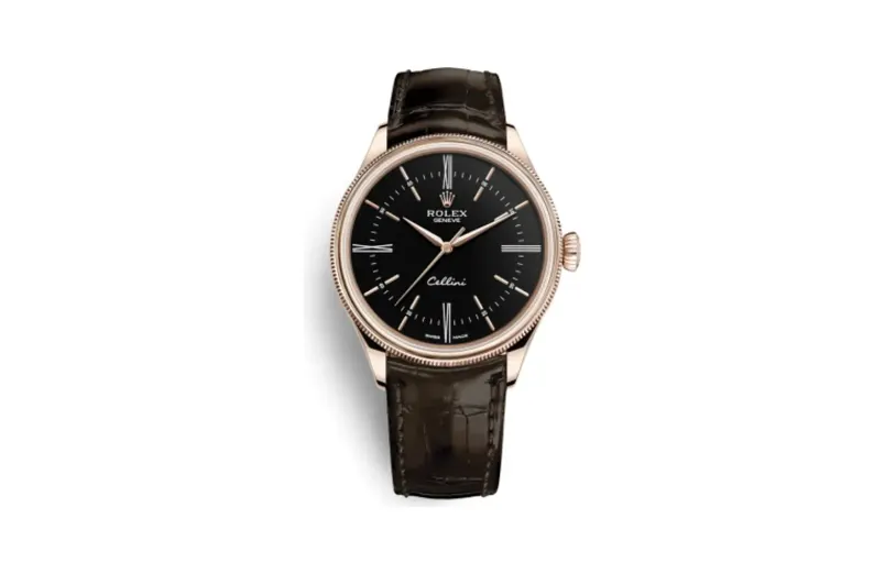 Rolex Cellini Time Everose / Black / Alligator Brown