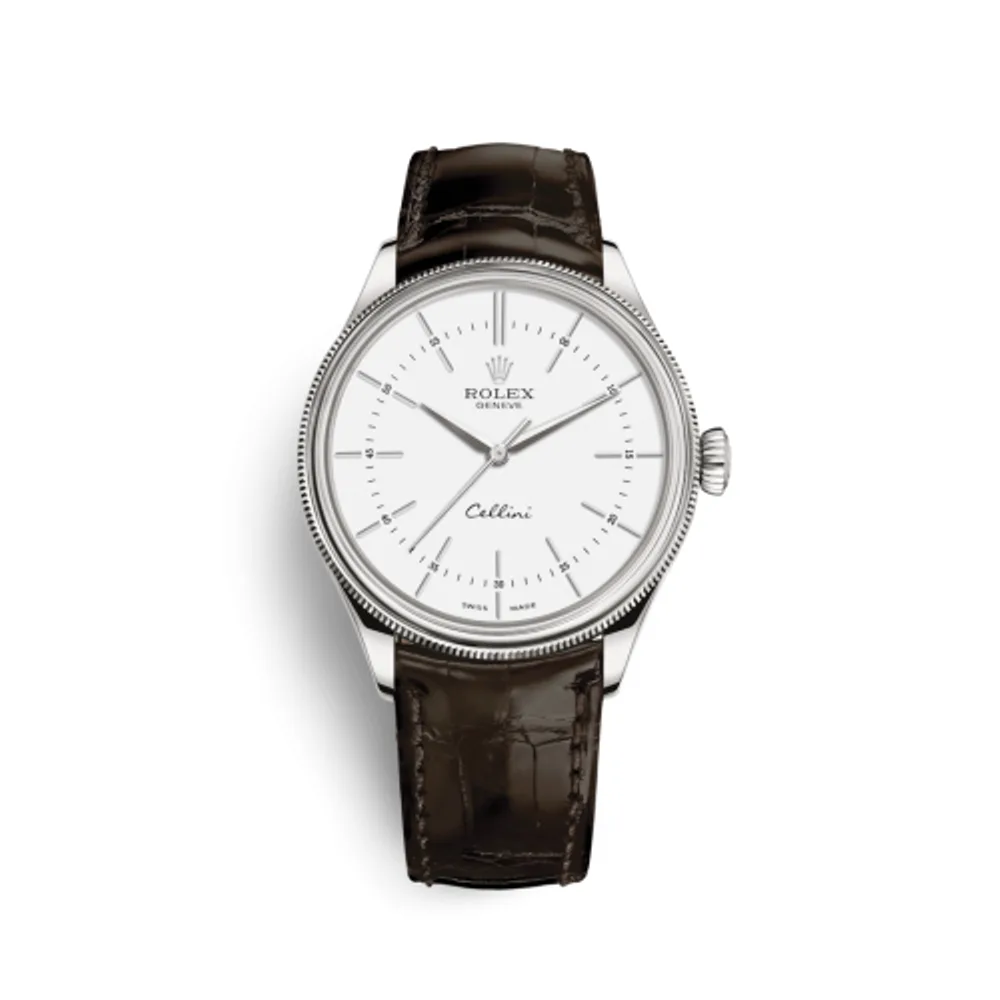 Rolex Cellini Time White Gold / White / Alligator Brown