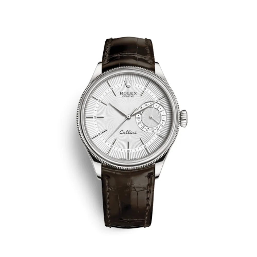 Rolex Cellini Date White Gold / Silver / Alligator Brown
