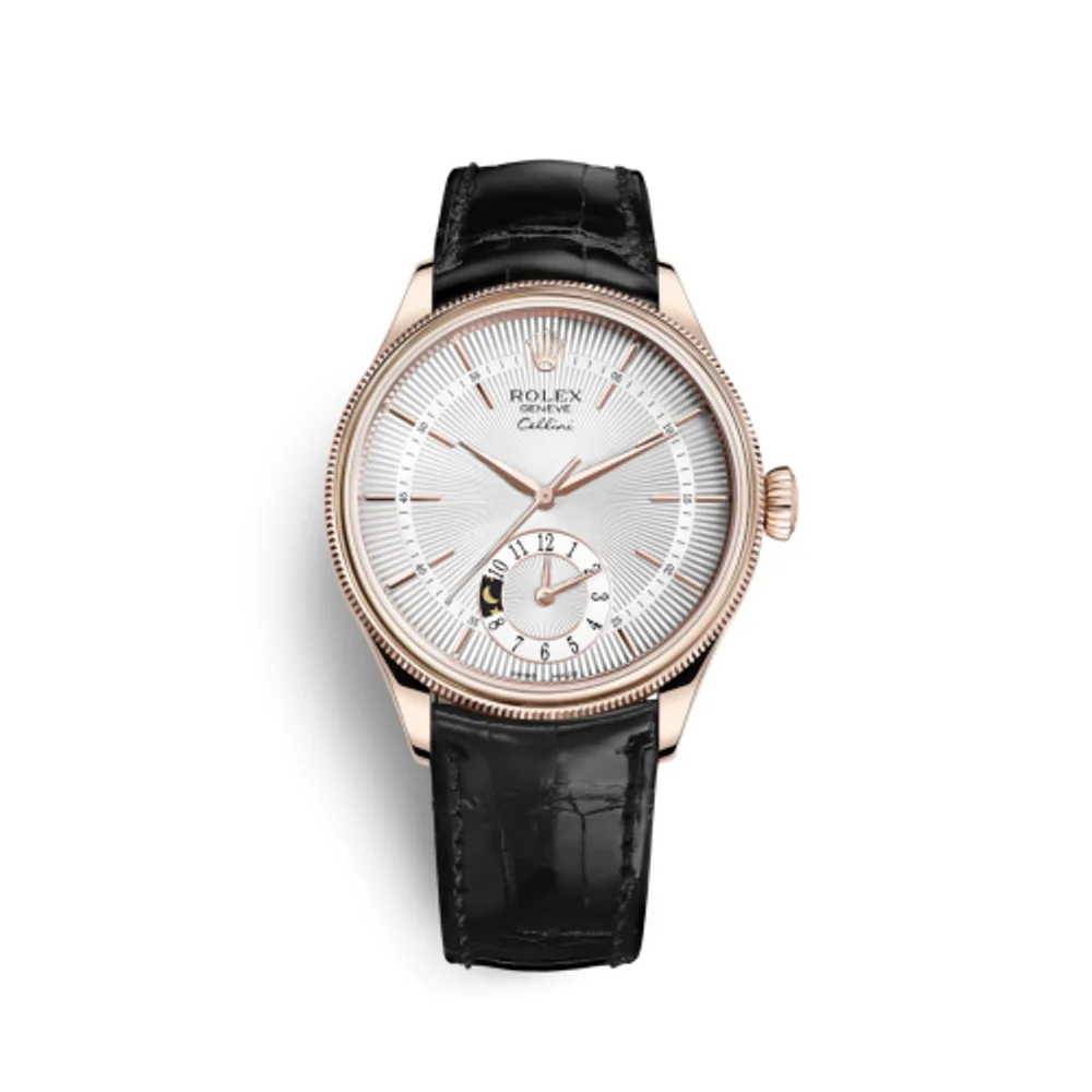 Rolex Cellini Dual Time Everose / Silver / Alligator Black