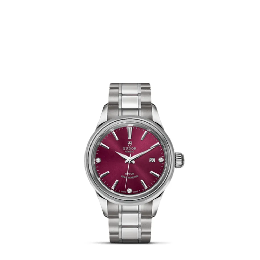 Tudor Style 28 Stainless Steel / Burgundy-Diamond / Bracelet