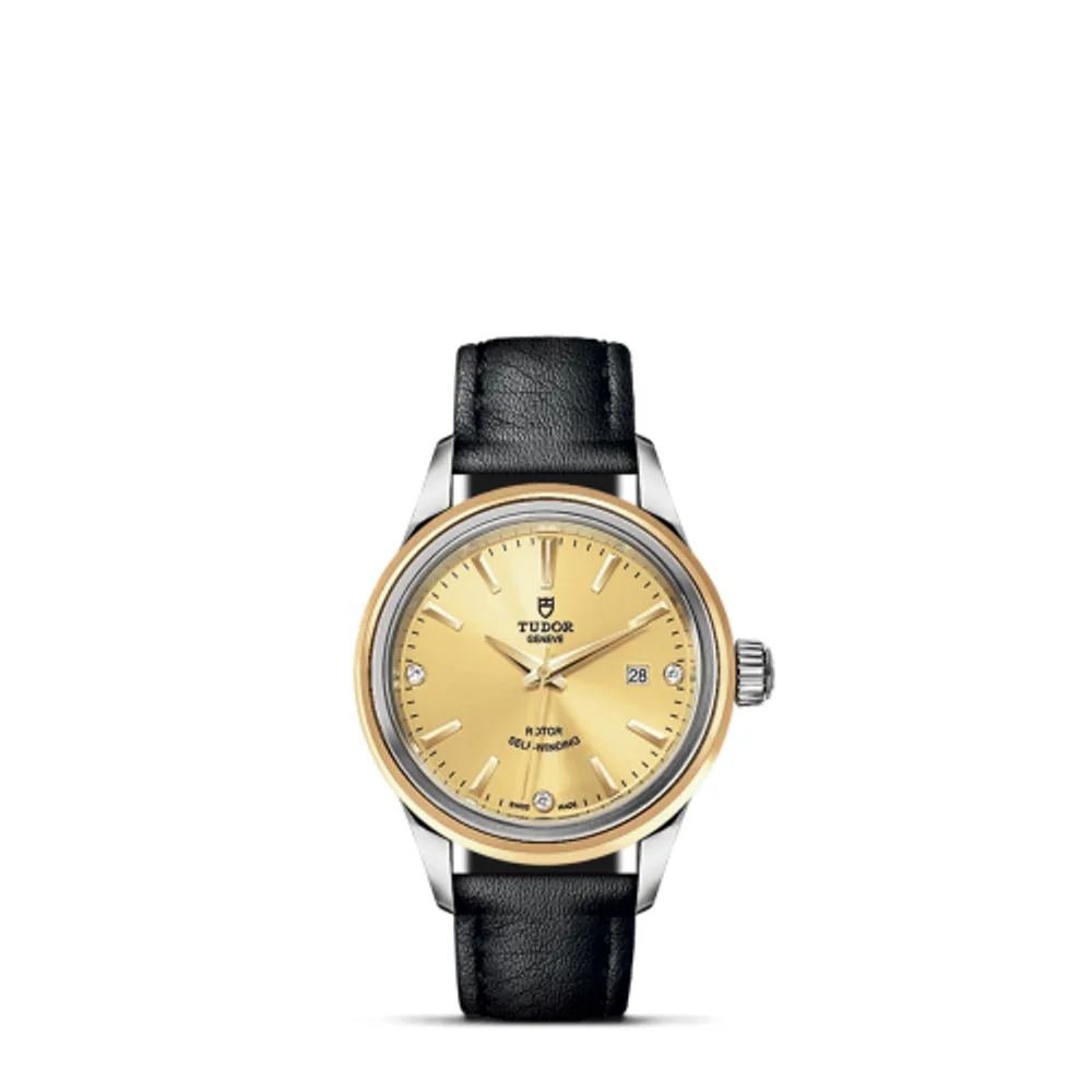 Tudor Style 28 Stainless Steel / Yellow Gold / Champagne-Diamond / Strap