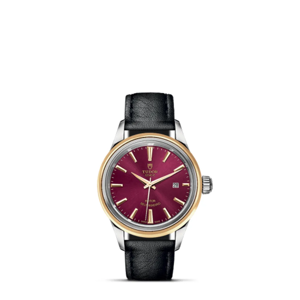 Tudor Style 28 Stainless Steel / Yellow Gold / Burgundy / Strap