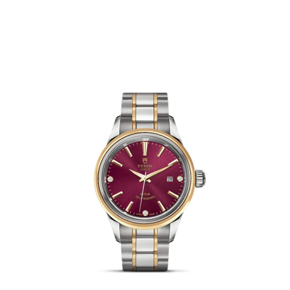 Tudor Style 28 Stainless Steel / Yellow Gold / Burgundy-Diamond / Bracelet