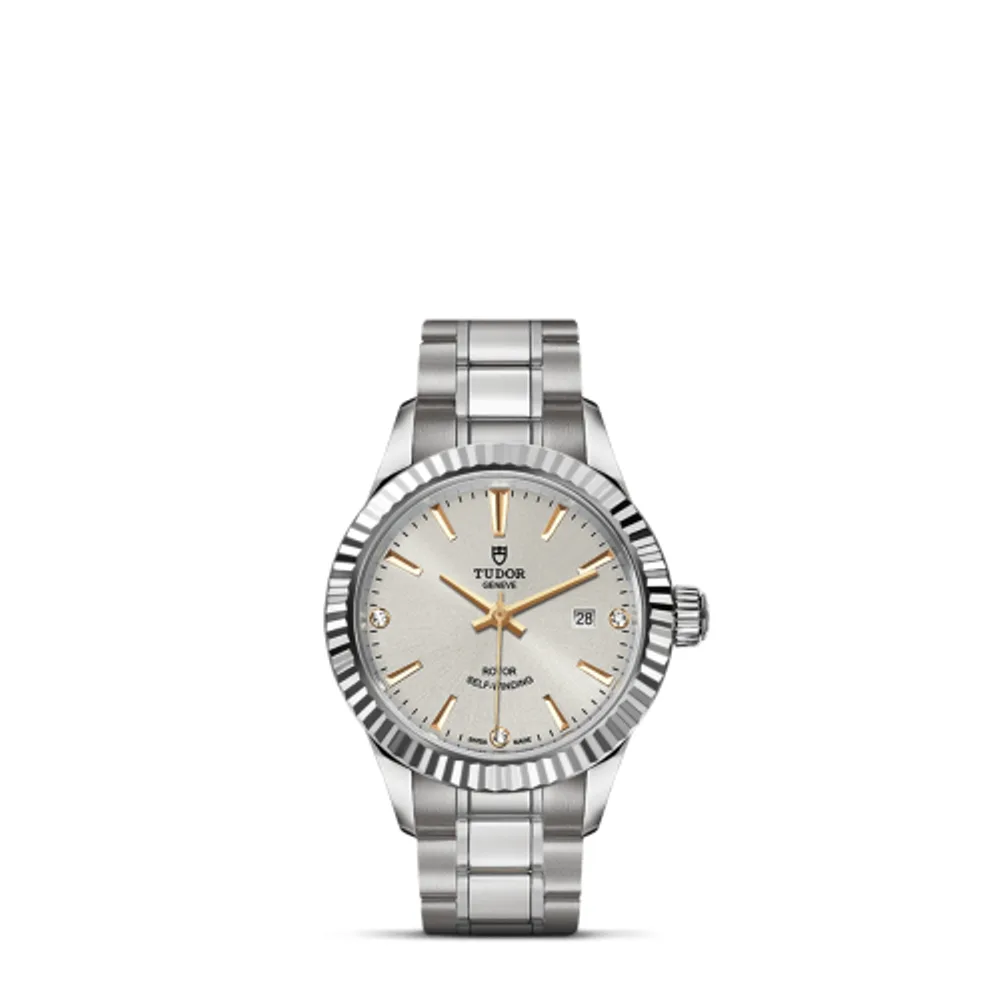 Tudor Style 28 Stainless Steel / Fluted / Silver-Diamond / Bracelet