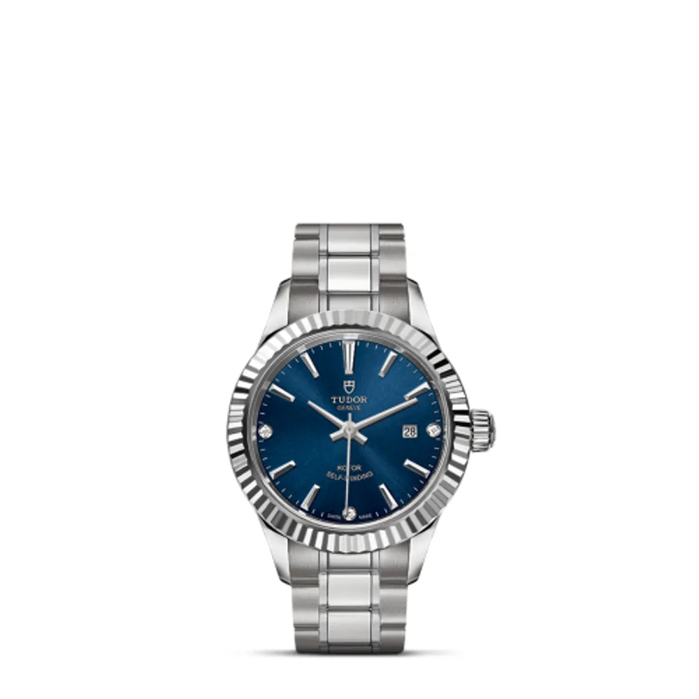 Tudor Style 28 Stainless Steel / Fluted / Blue-Diamond / Bracelet