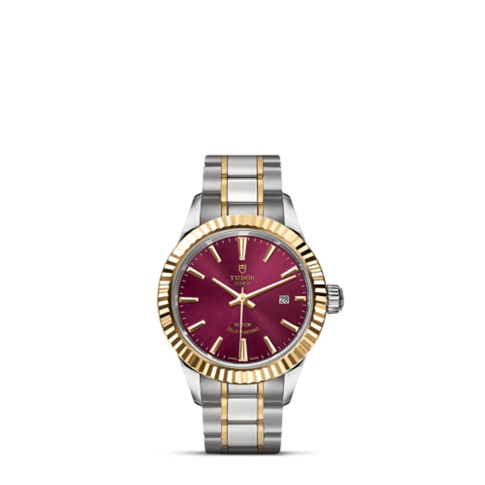 Tudor Style 28 Stainless Steel / Yellow Gold / Fluted / Burgundy / Bracelet