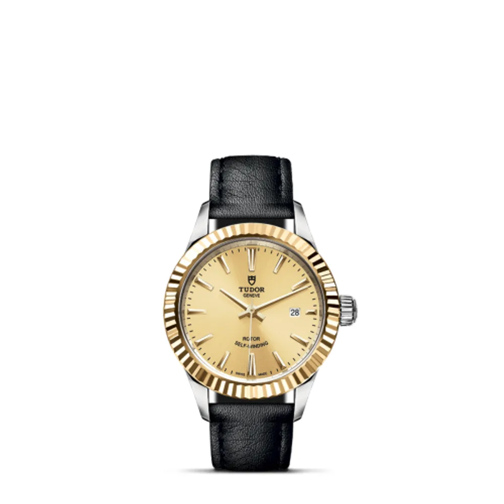 Tudor Style 28 Stainless Steel / Yellow Gold / Fluted / Champagne / Strap