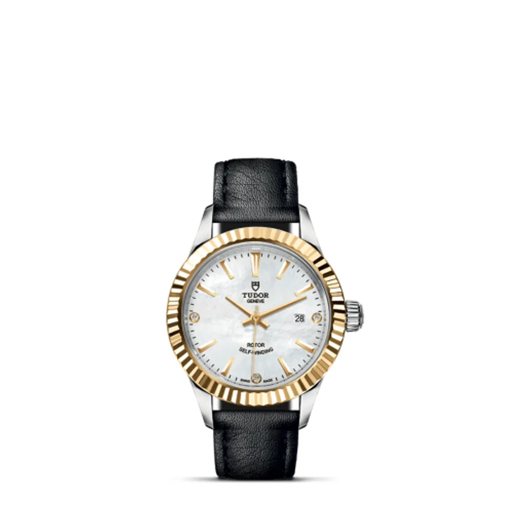 Tudor Style 28 Stainless Steel / Yellow Gold / Fluted / MOP-Diamond / Strap