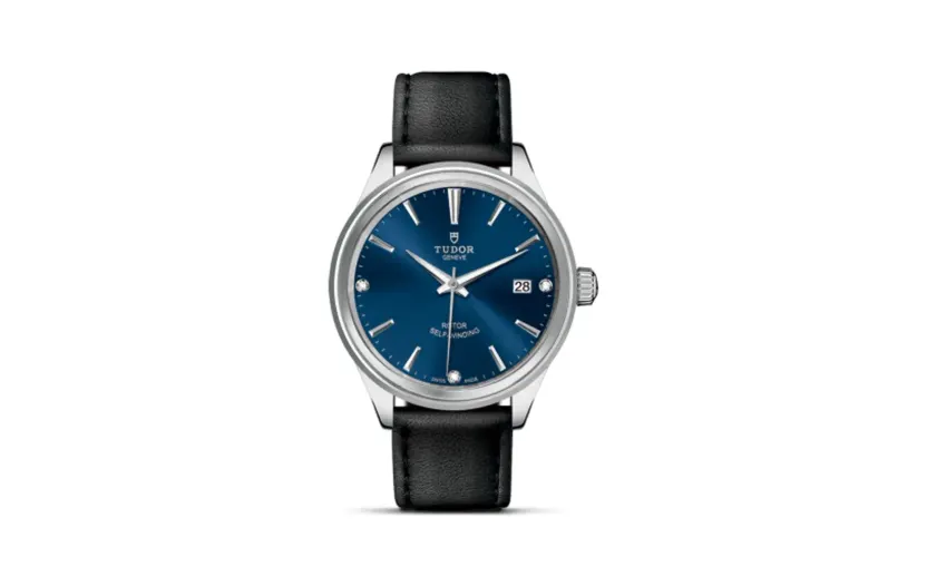 Tudor Style 38 Stainless Steel / Blue-Diamond / Strap