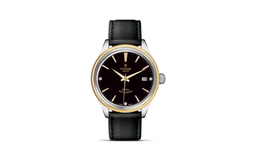Tudor Style 38 Stainless Steel / Yellow Gold / Black-Diamond / Strap