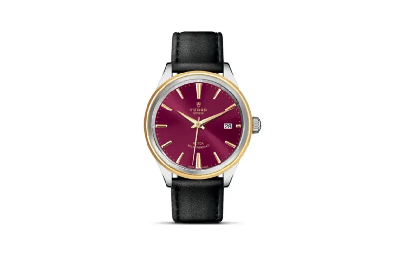 Tudor Style 38 Stainless Steel / Yellow Gold / Burgundy / Strap