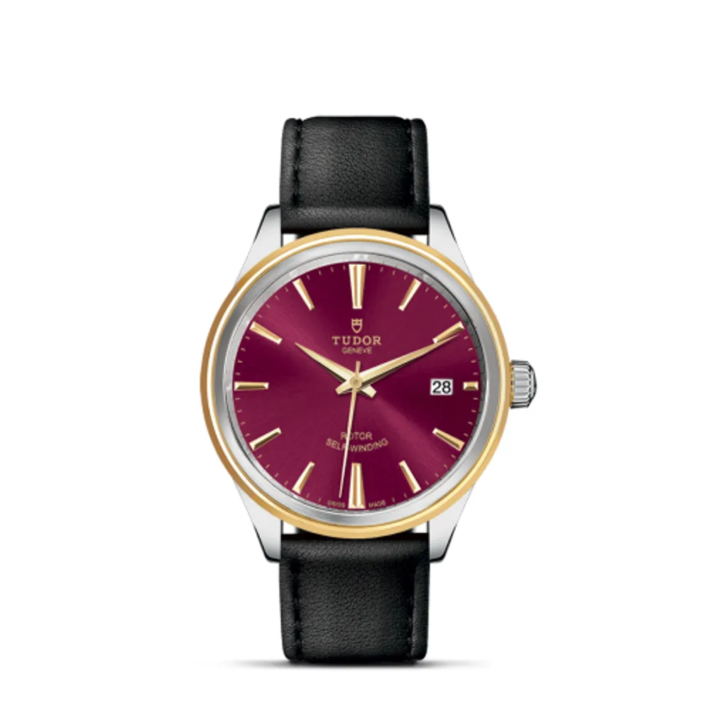 Tudor Style 38 Stainless Steel / Yellow Gold / Burgundy / Strap