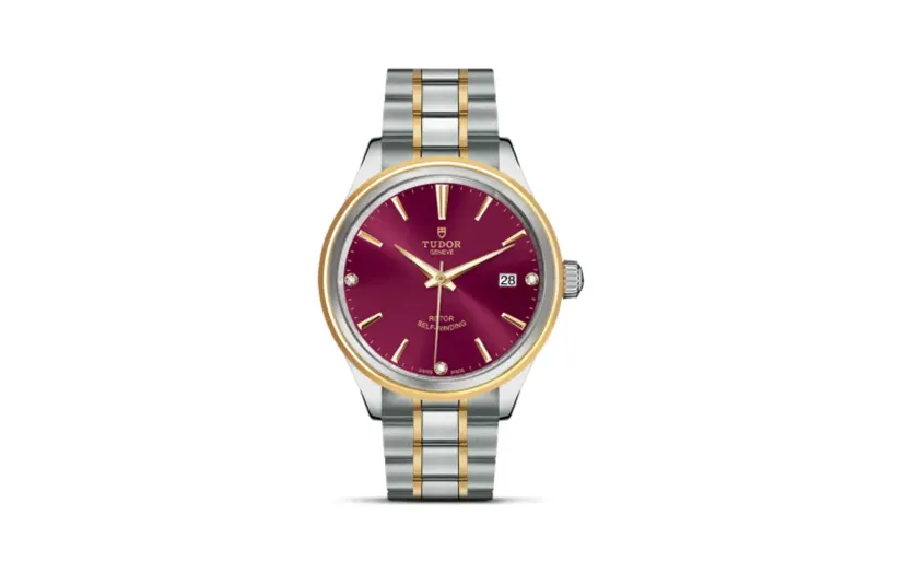 Tudor Style 38 Stainless Steel / Yellow Gold / Burgundy-Diamond / Bracelet