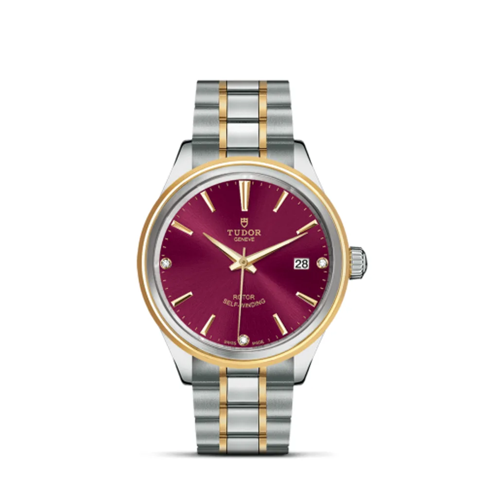 Tudor Style 38 Stainless Steel / Yellow Gold / Burgundy-Diamond / Bracelet