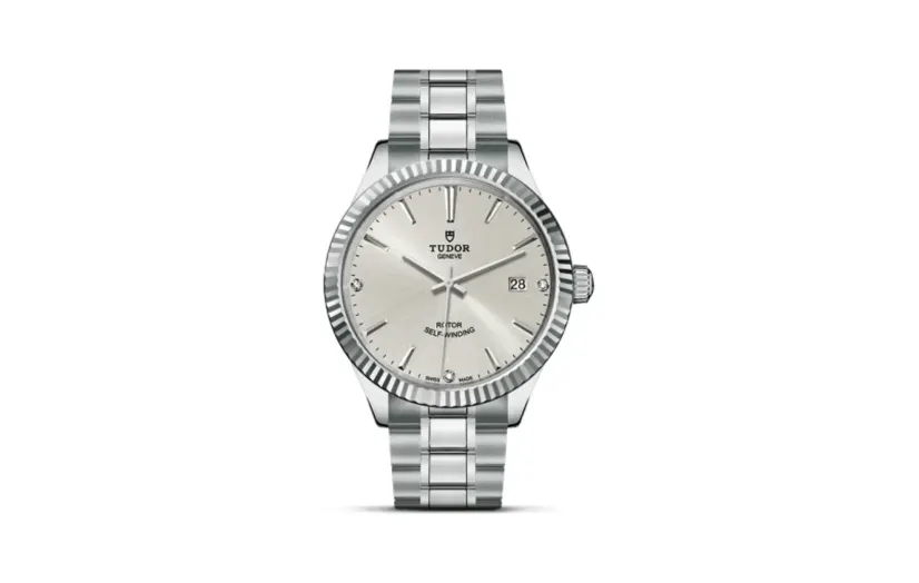 Tudor Style 38 Stainless Steel / Fluted / Silver-Diamond / Bracelet