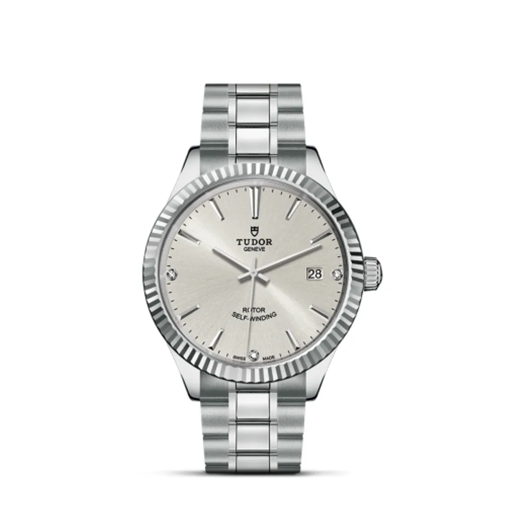 Tudor Style 38 Stainless Steel / Fluted / Silver-Diamond / Bracelet