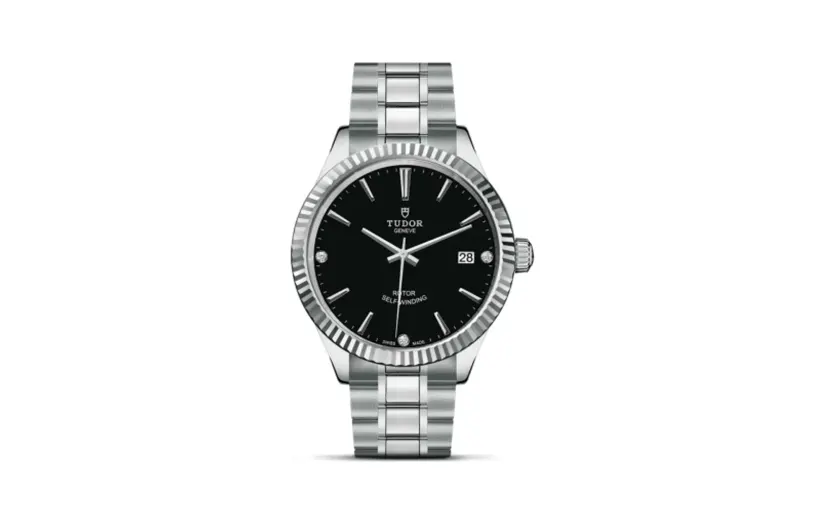 Tudor Style 38 Stainless Steel / Fluted / Black-Diamond / Bracelet