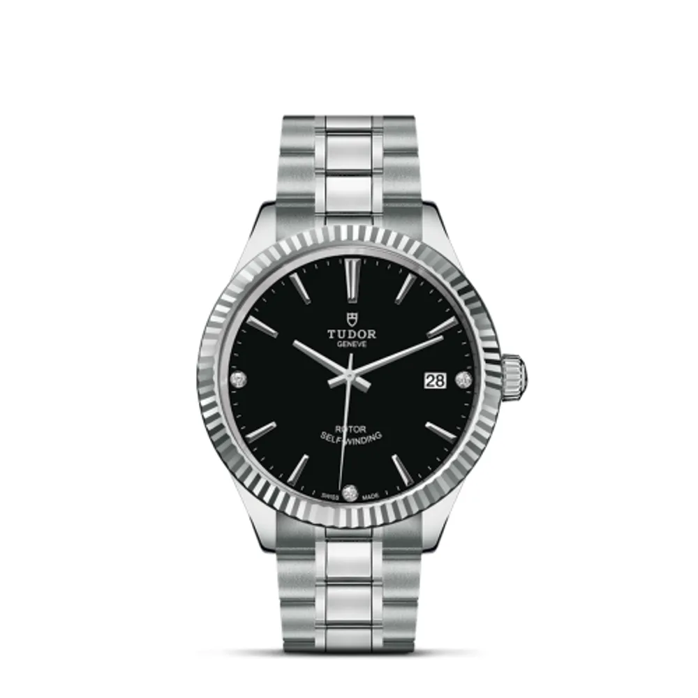 Tudor Style 38 Stainless Steel / Fluted / Black-Diamond / Bracelet