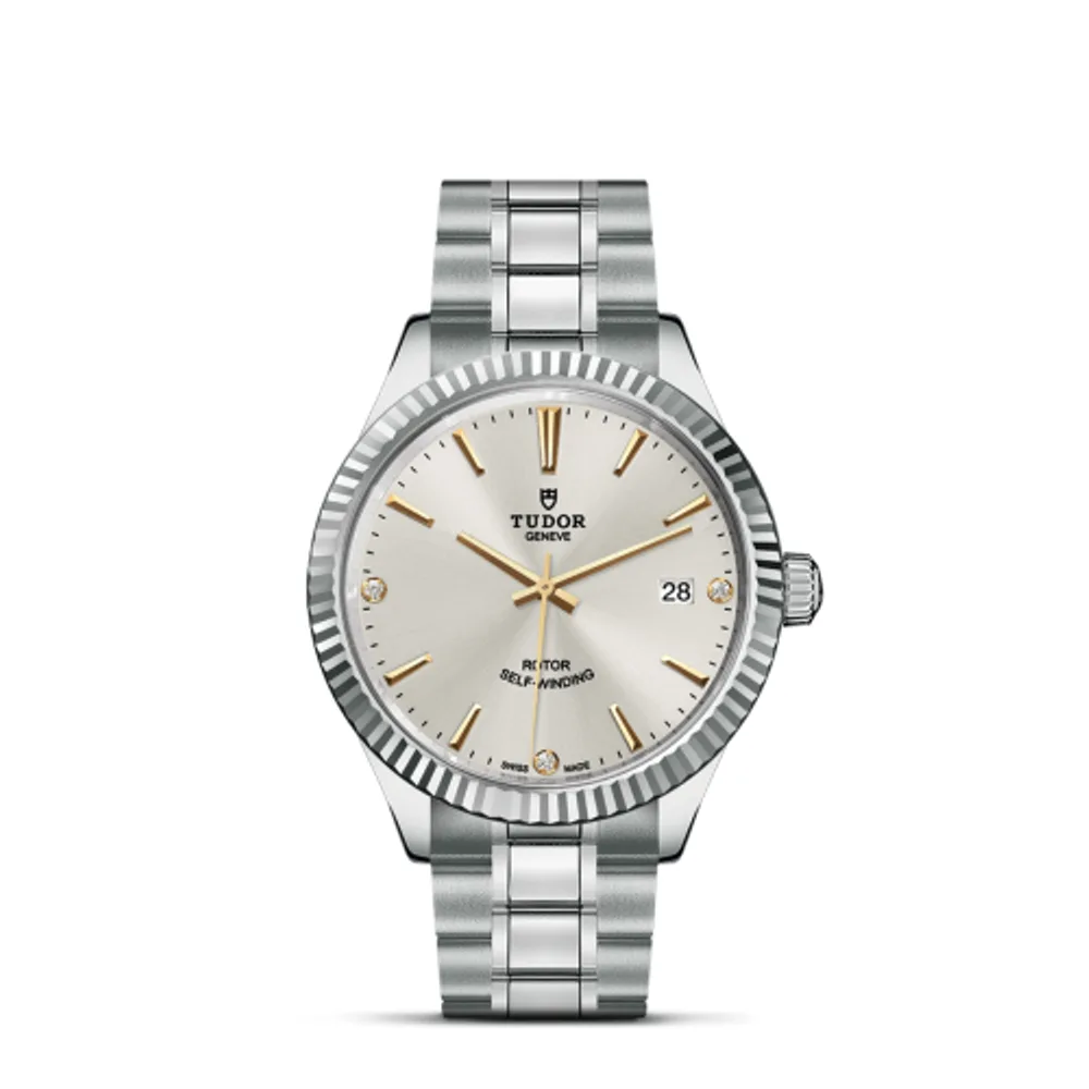 Tudor Style 38 Stainless Steel / Fluted / Silver-Diamond / Bracelet