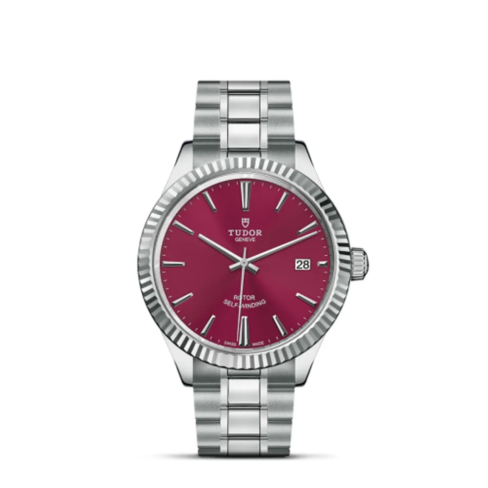 Tudor Style 38 Stainless Steel / Fluted / Burgundy / Bracelet