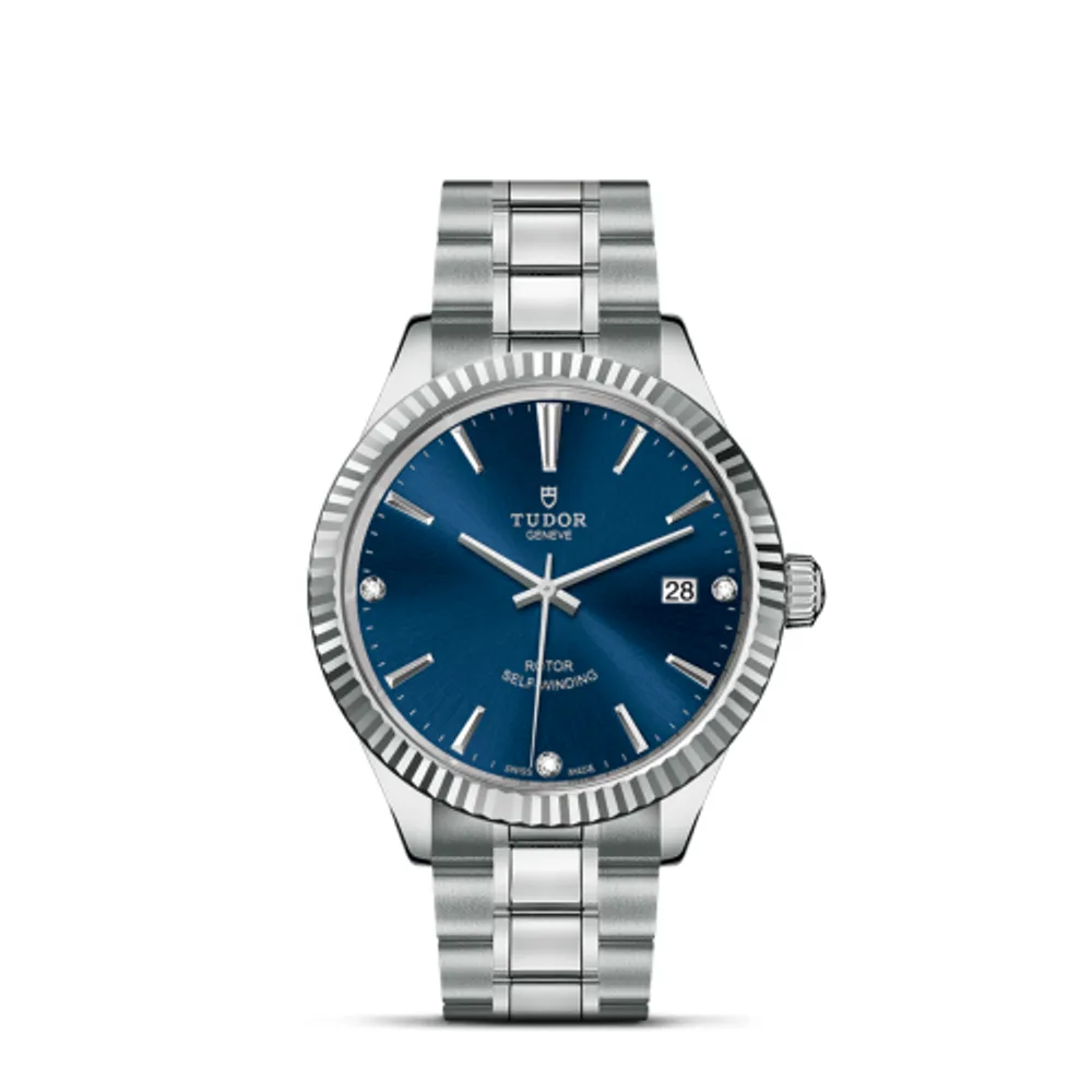 Tudor Style 38 Stainless Steel / Fluted / Blue-Diamond / Bracelet