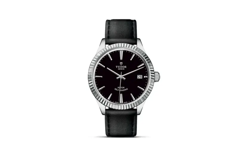 Tudor Style 38 Stainless Steel / Fluted / Black / Strap