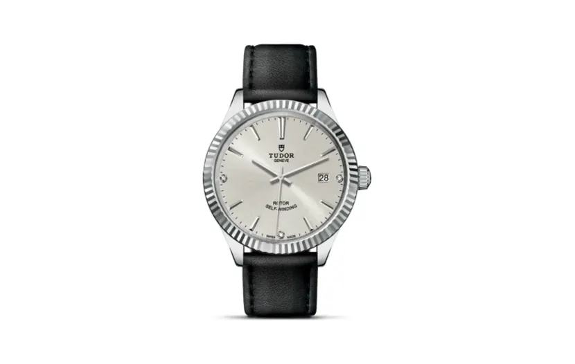 Tudor Style 38 Stainless Steel / Fluted / Silver-Diamond / Strap
